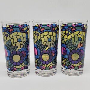 Georges Briard Stained Glass Style Drinking Glasses Tumblers VTG 5.5" Set of 3